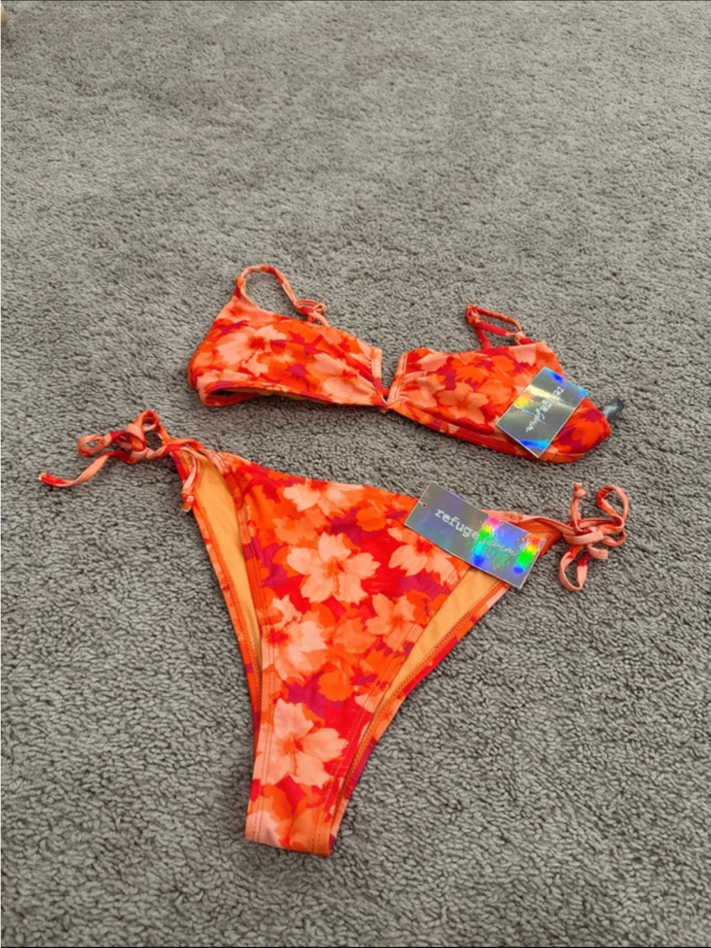 Refuge Bright Orange Floral Tie-Side Bikini